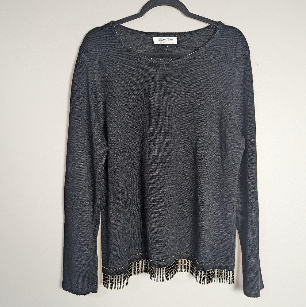 L Judith Hart Collection Vintage Black Beaded Trim Sweater